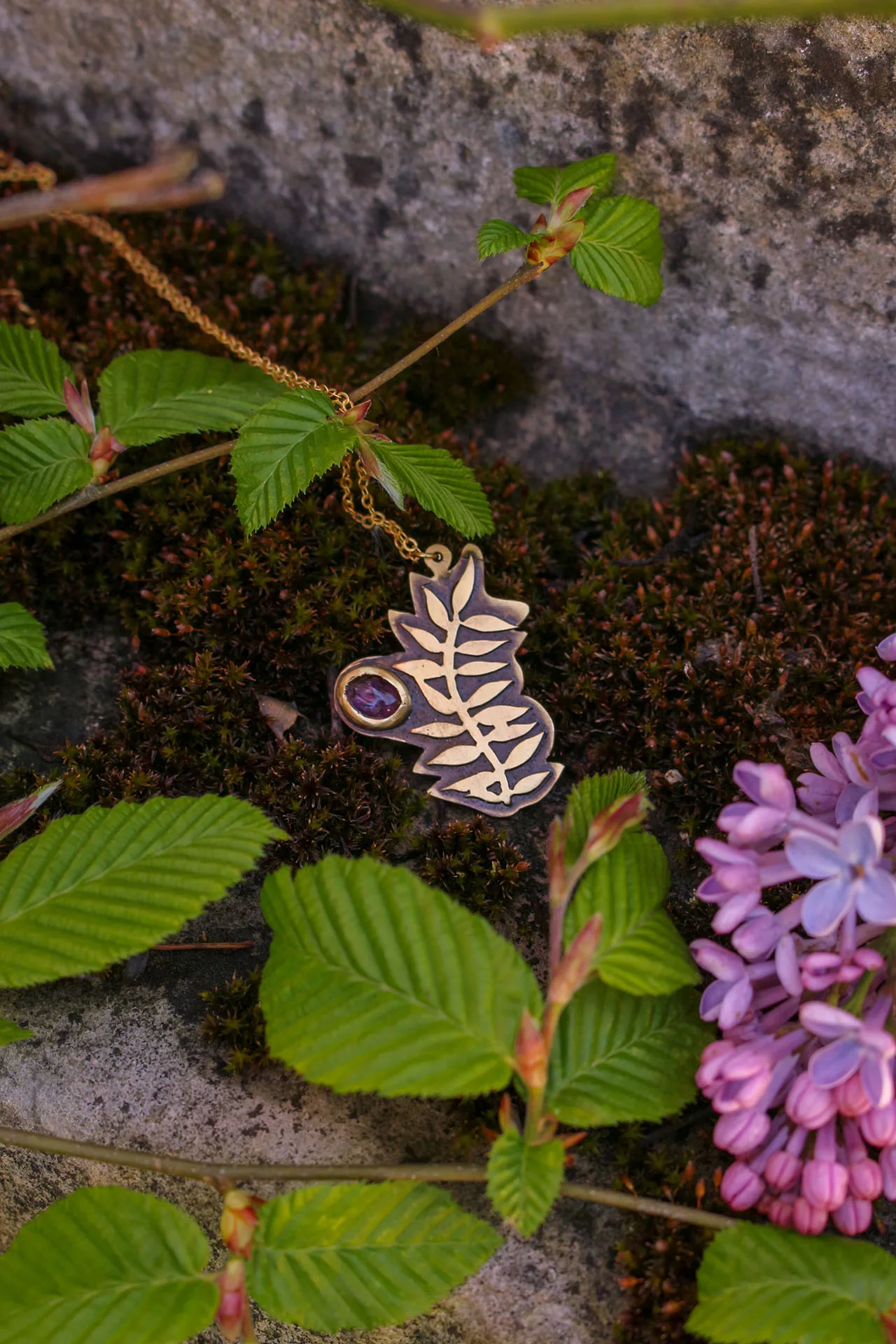 pendentif fougère améthyste