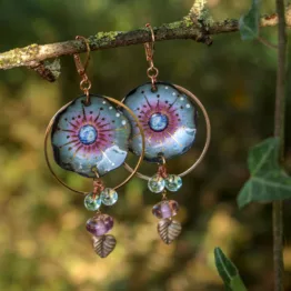 boucles d'oreilles fleur émaux sur cuivre