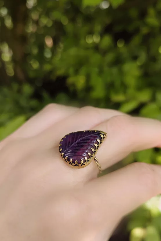 bague feuille d'améthyste