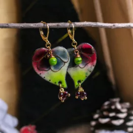 Boucles d'oreilles émaux sur cuivre "Amour infini"