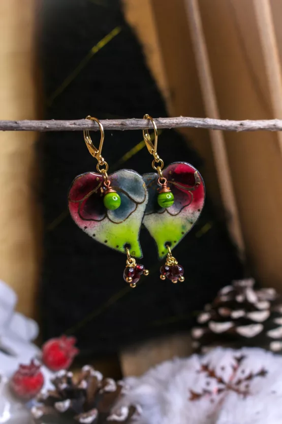 Boucles d'oreilles émaux sur cuivre "Amour infini"